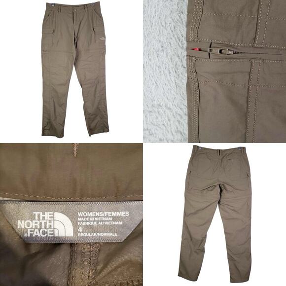 The North Face Pants Green Zip Off Shorts Hiking Size Womens 4 Nylon Drawstring - Picture 1 of 12